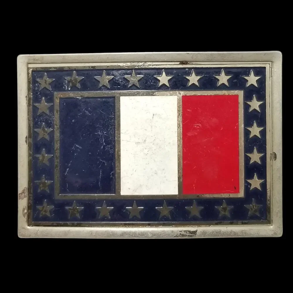 Vintage Belt Buckle France French Flag Tricolor Blue White‎ And Red